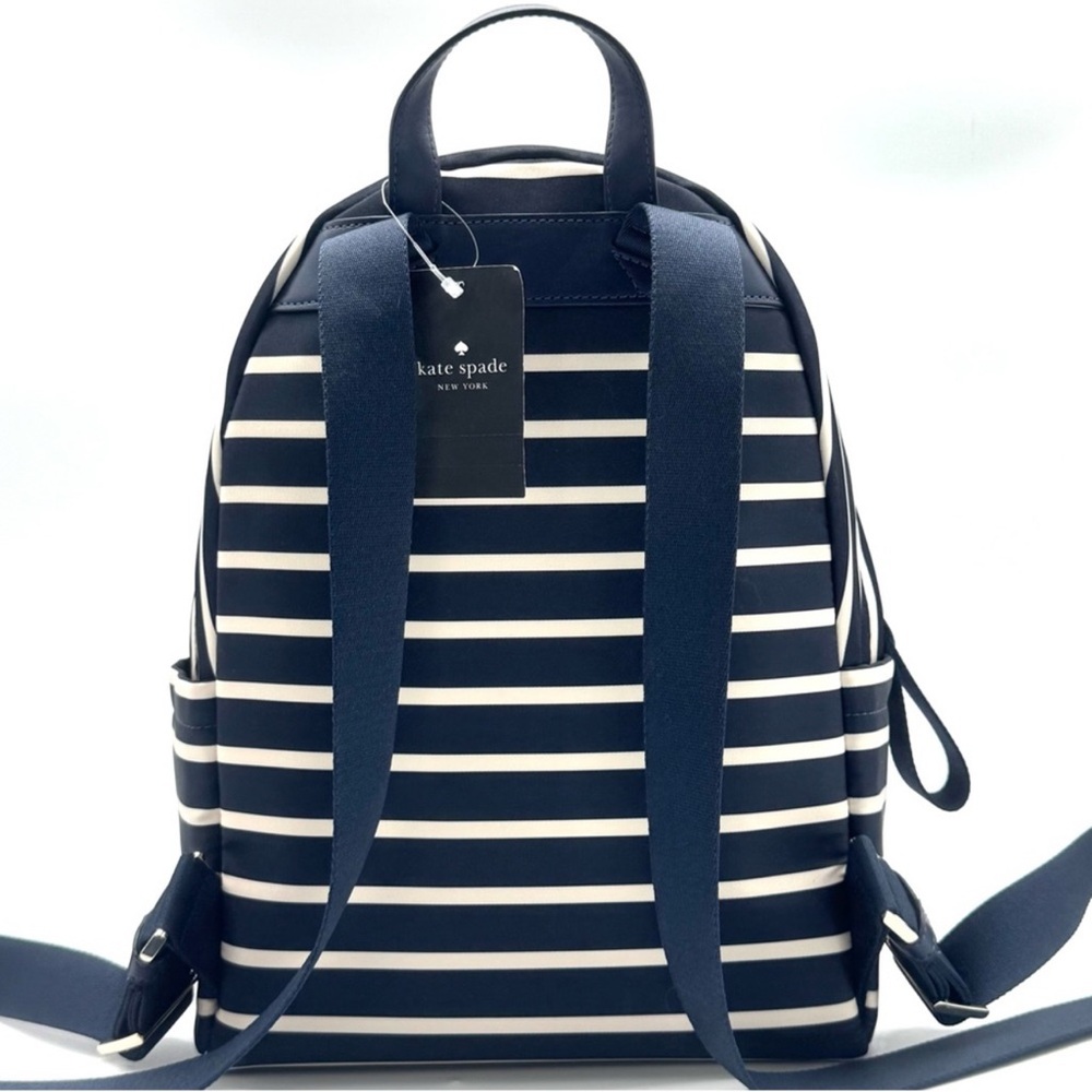 Kate Spade Chelsea Nylon Medium Backpack Navy Blue Striped - Picture 6 of 11